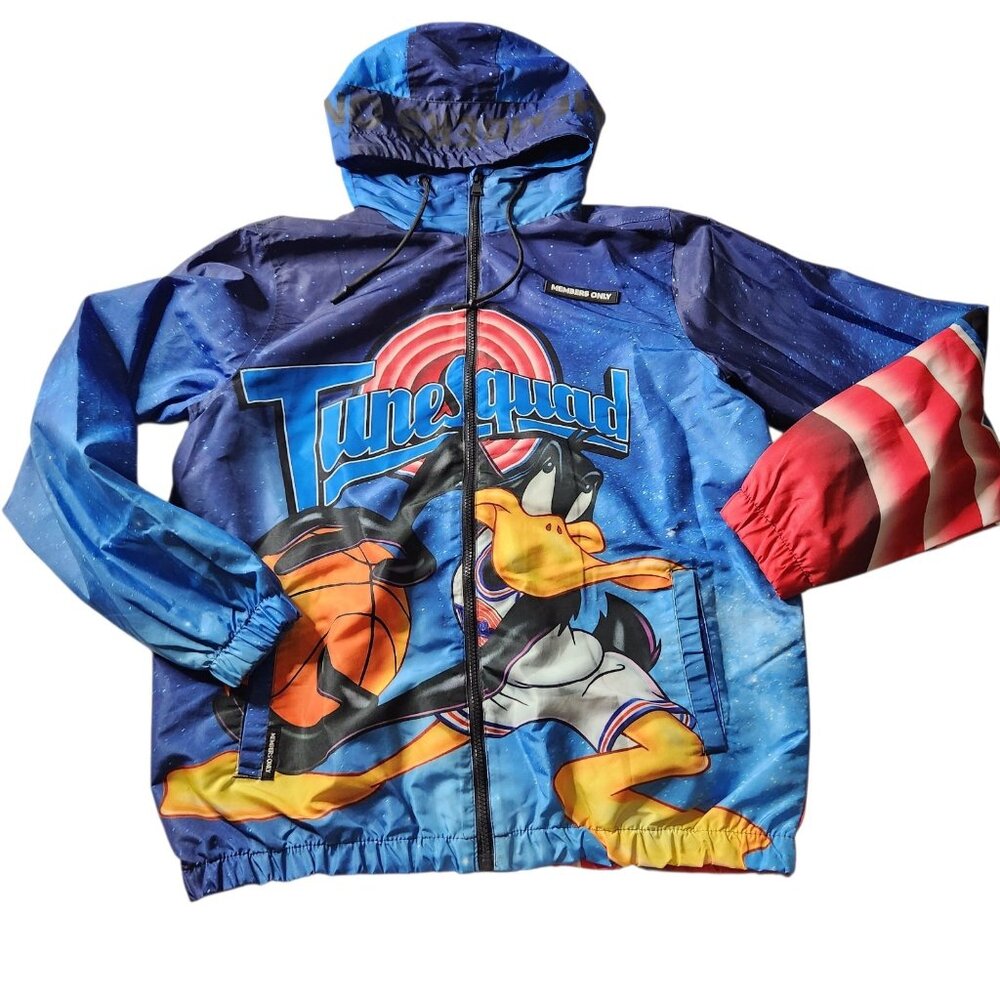 Members Only Space Jam Purple Wind Breaker Full Zip Jacket Looney Tunes Hooded